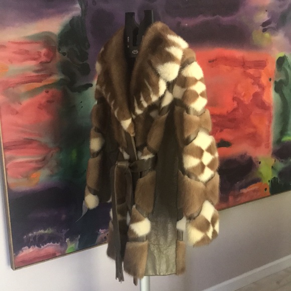 Flemington furs coat jacket 2 tone mink leather inserts never worn S/M - Picture 3 of 17